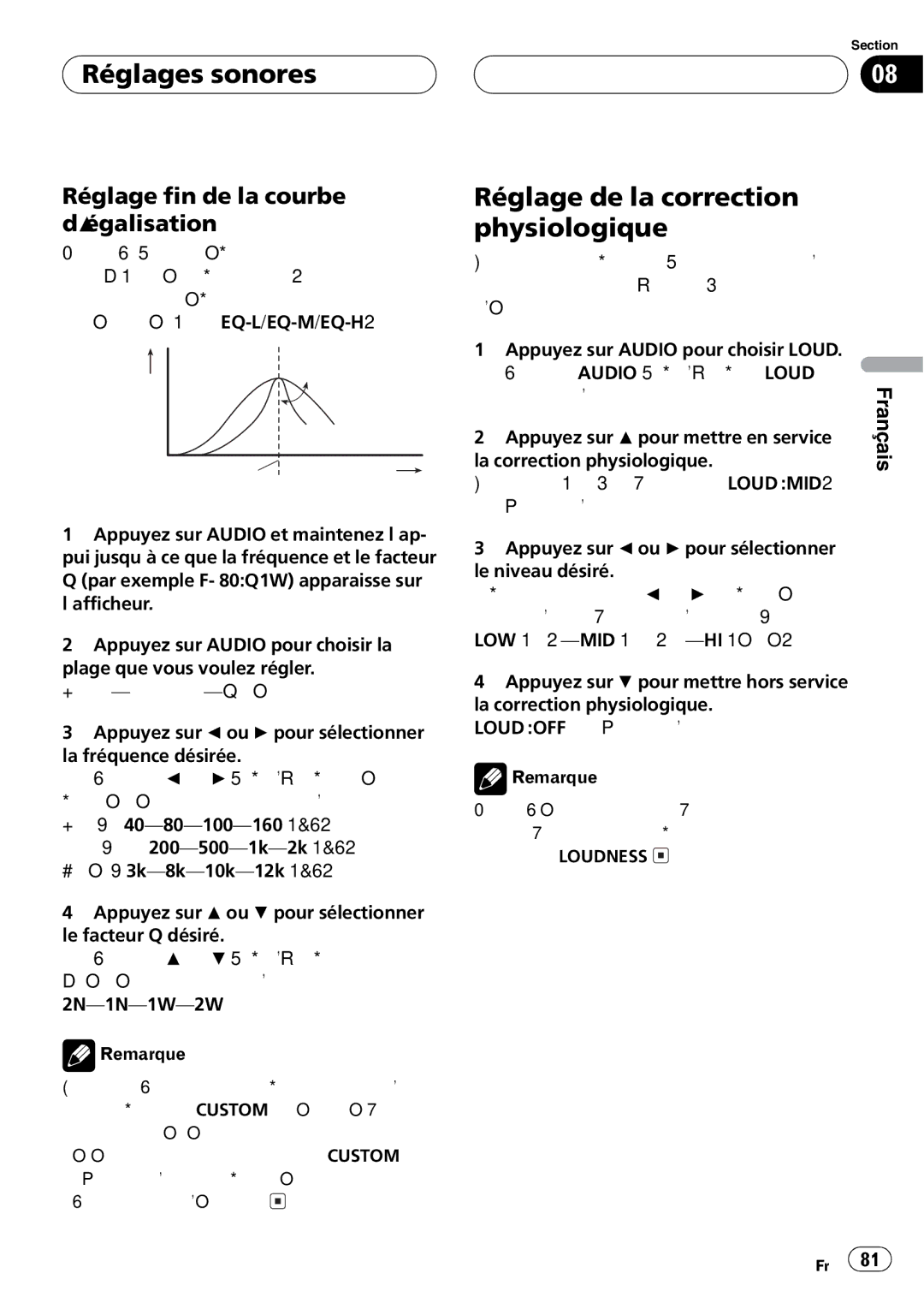 Pioneer DEH-P460MP operation manual Niveau dB =2N Q=2W Fréquence centrale Fréquence Hz 