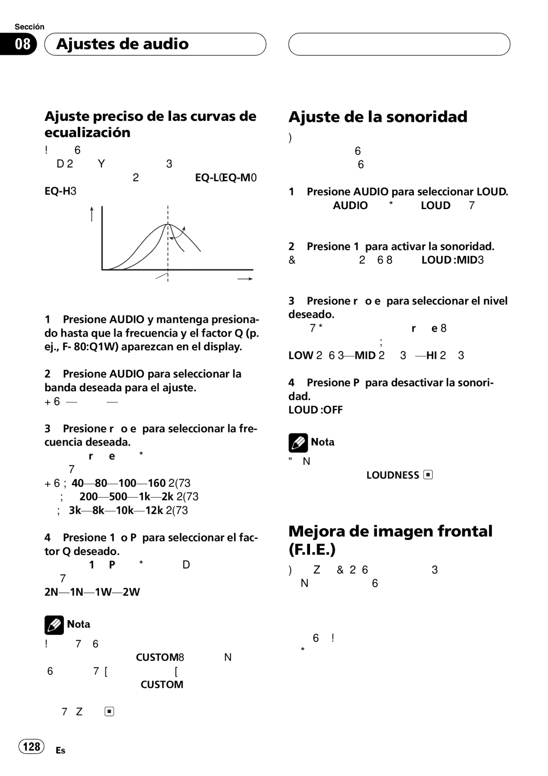 Pioneer DEH-P4700MP operation manual Nivel dB =2N Q=2W Frecuencia central Frecuencia Hz 