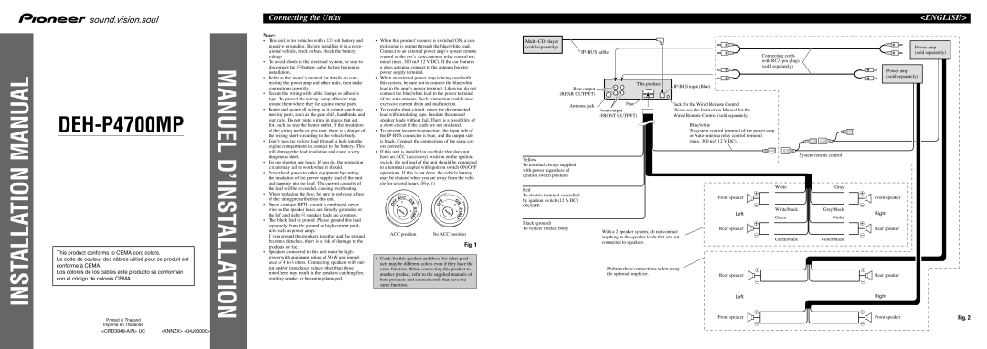 Pioneer DEH-P4700MP installation manual Connecting the Units, English, Left, Right 