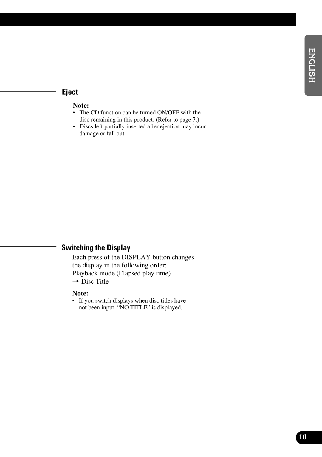 Pioneer DEH-P47DH operation manual Eject, Switching the Display 