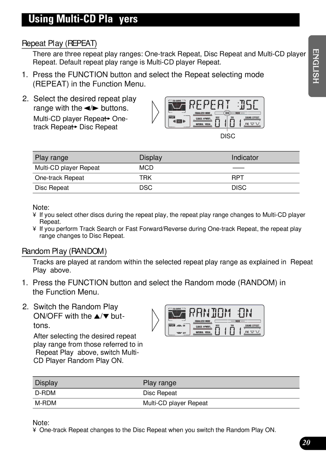 Pioneer DEH-P47DH operation manual Using Multi-CD Players, Play range Display Indicator, Display Play range 