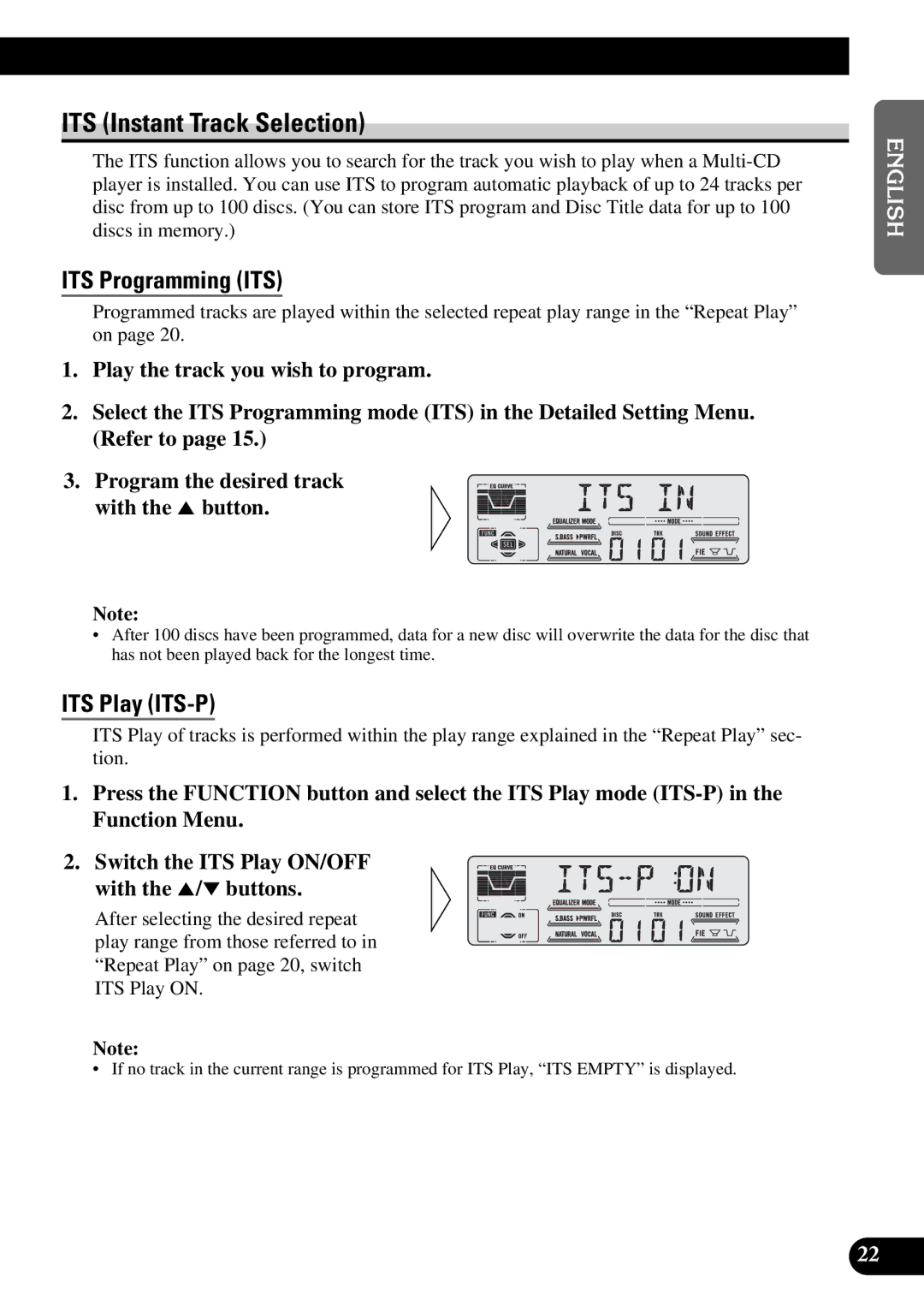 Pioneer DEH-P47DH operation manual ITS Instant Track Selection, ITS Programming ITS, ITS Play ITS-P 