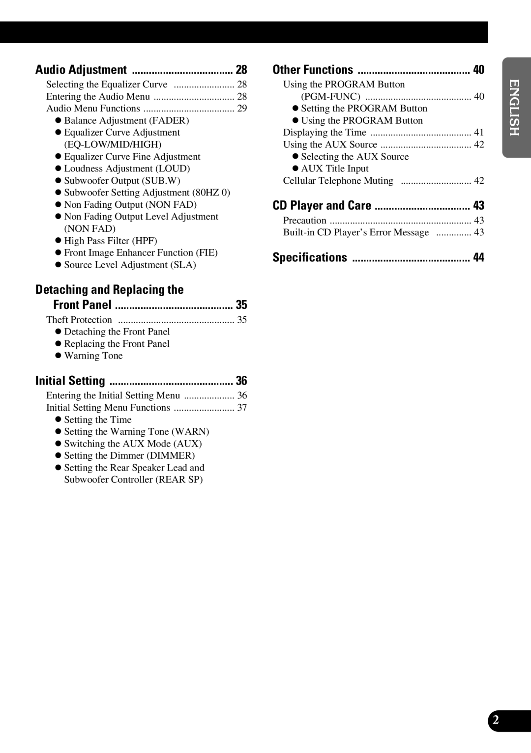 Pioneer DEH-P47DH operation manual Detaching and Replacing, Pgm-Func, Eq-Low/Mid/High, Non Fad 