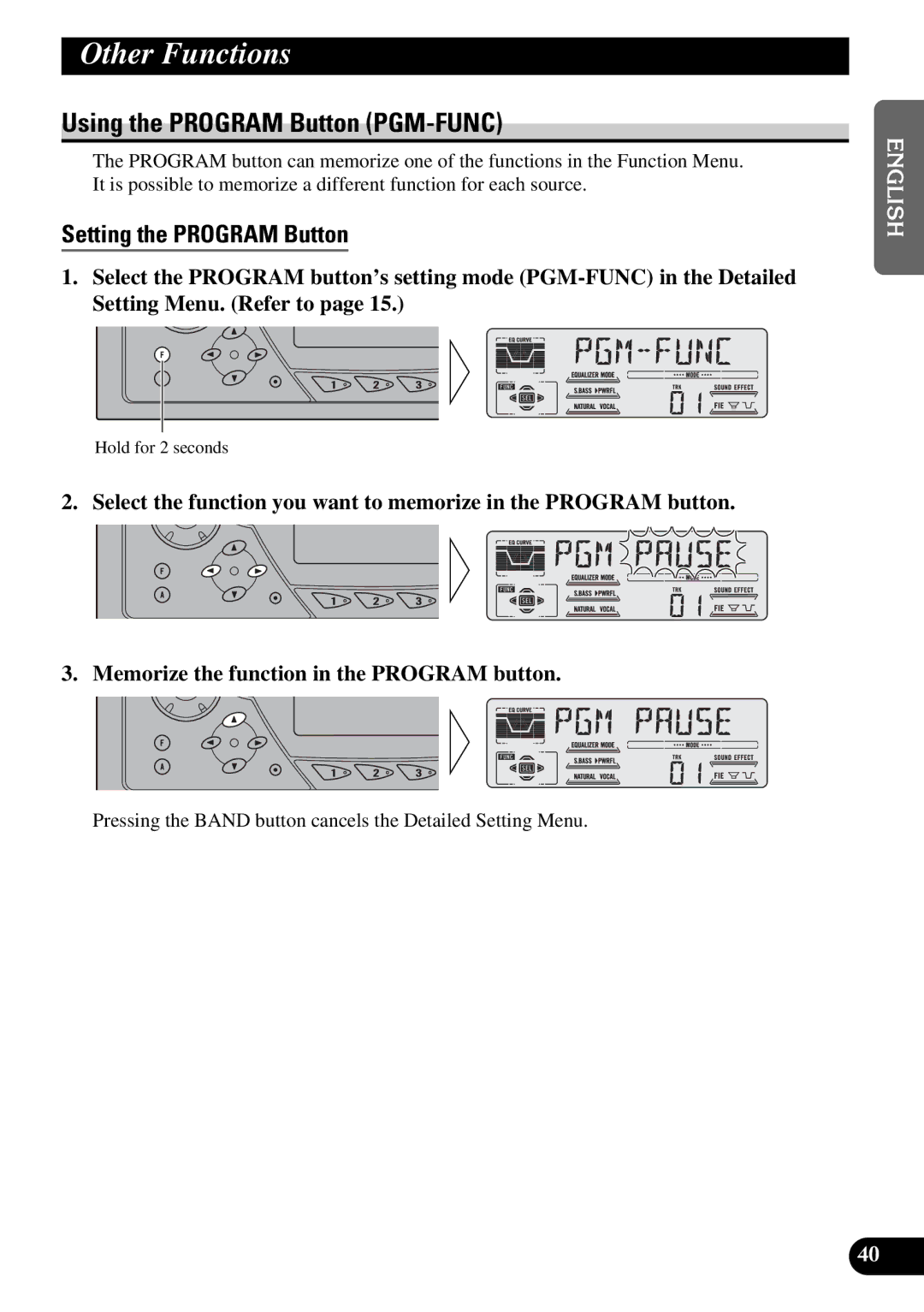 Pioneer DEH-P47DH operation manual Other Functions, Using the Program Button PGM-FUNC, Setting the Program Button 