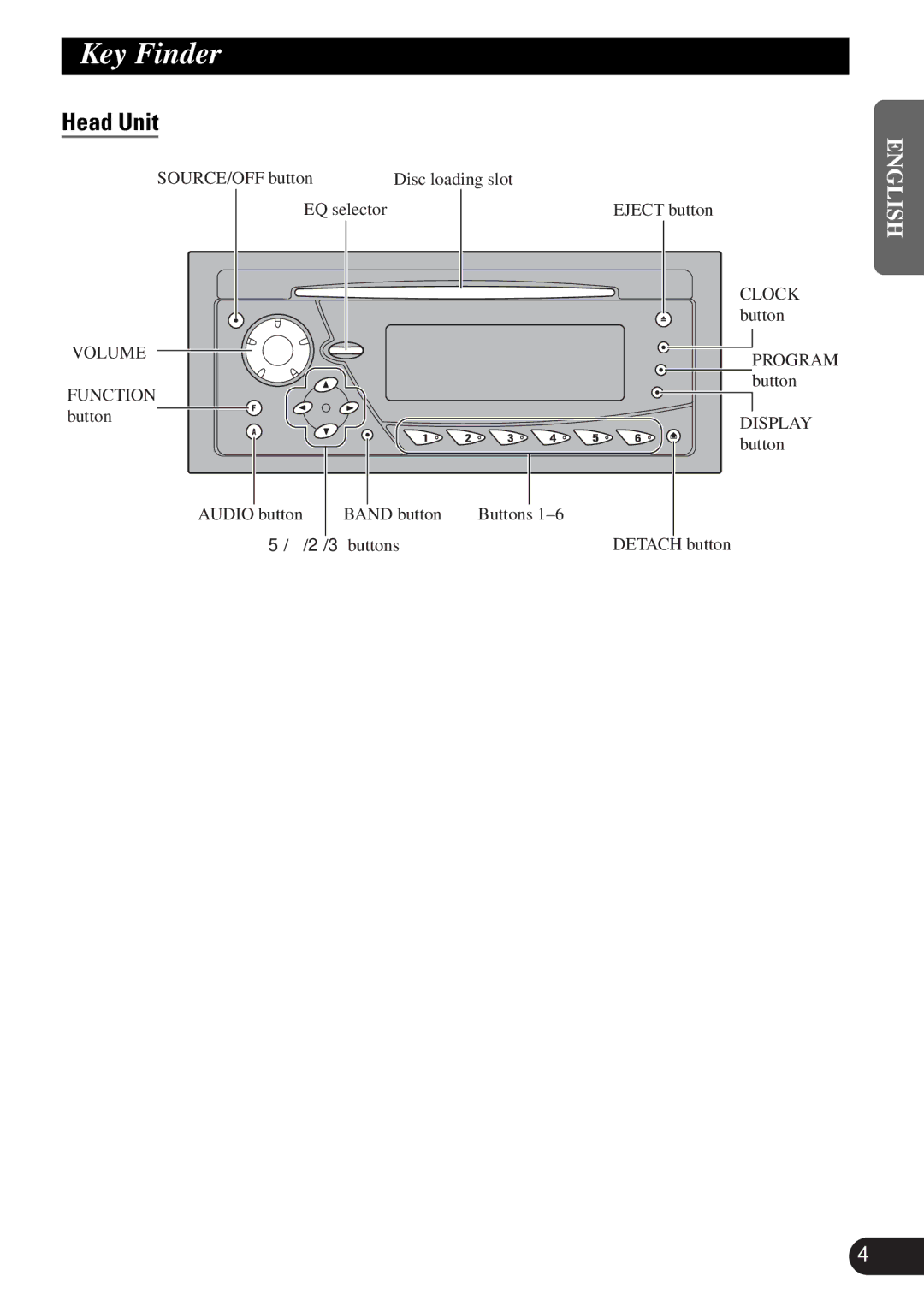 Pioneer DEH-P47DH operation manual Key Finder, Head Unit, Volume 