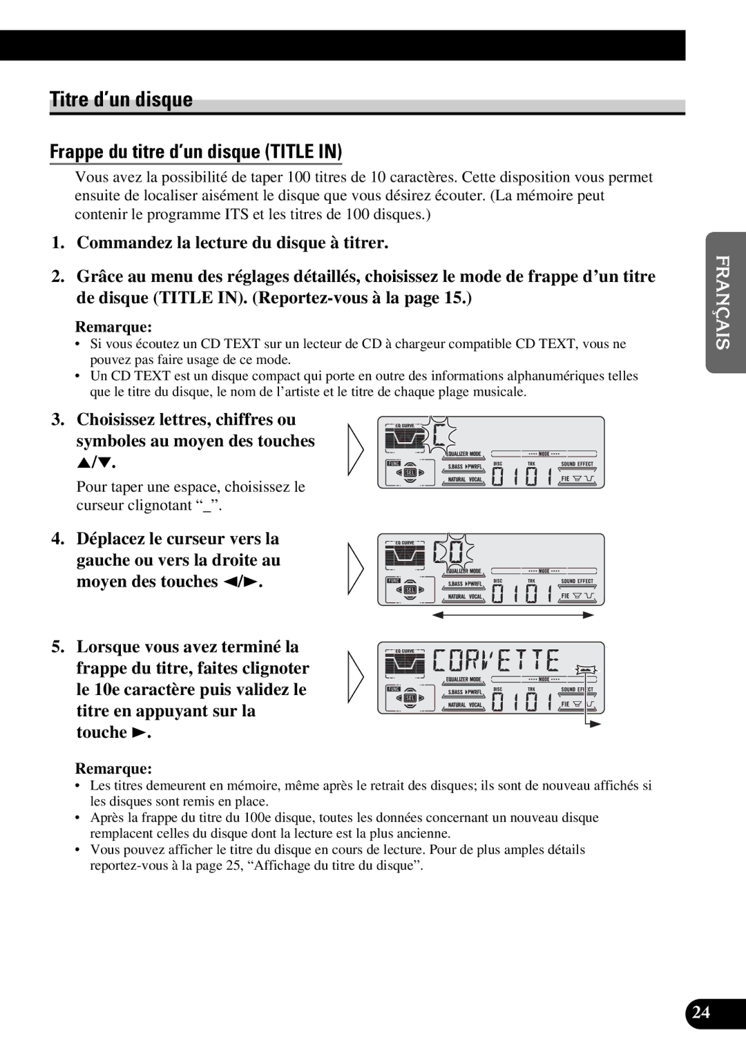 Pioneer DEH-P47DH operation manual Titre d’un disque, Frappe du titre d’un disque Title 