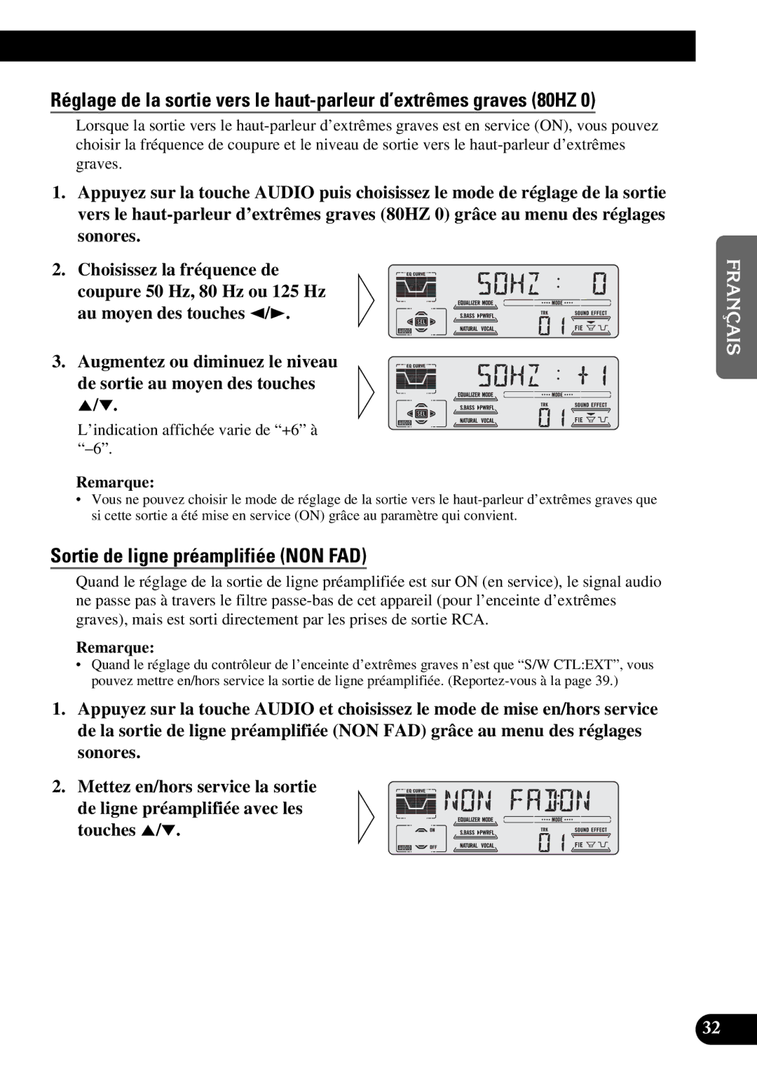 Pioneer DEH-P47DH operation manual Sortie de ligne préamplifiée NON FAD 