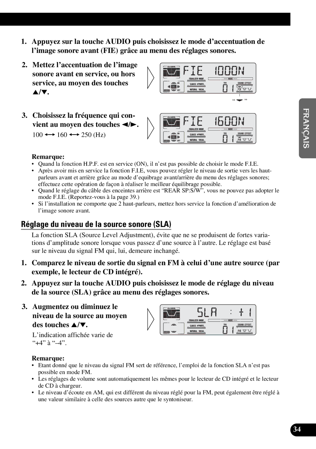 Pioneer DEH-P47DH operation manual Réglage du niveau de la source sonore SLA 