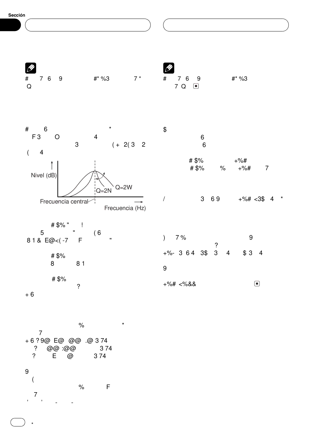 Pioneer DEH-P4800MP operation manual Nivel dB =2N Q=2W Frecuencia central Frecuencia Hz 