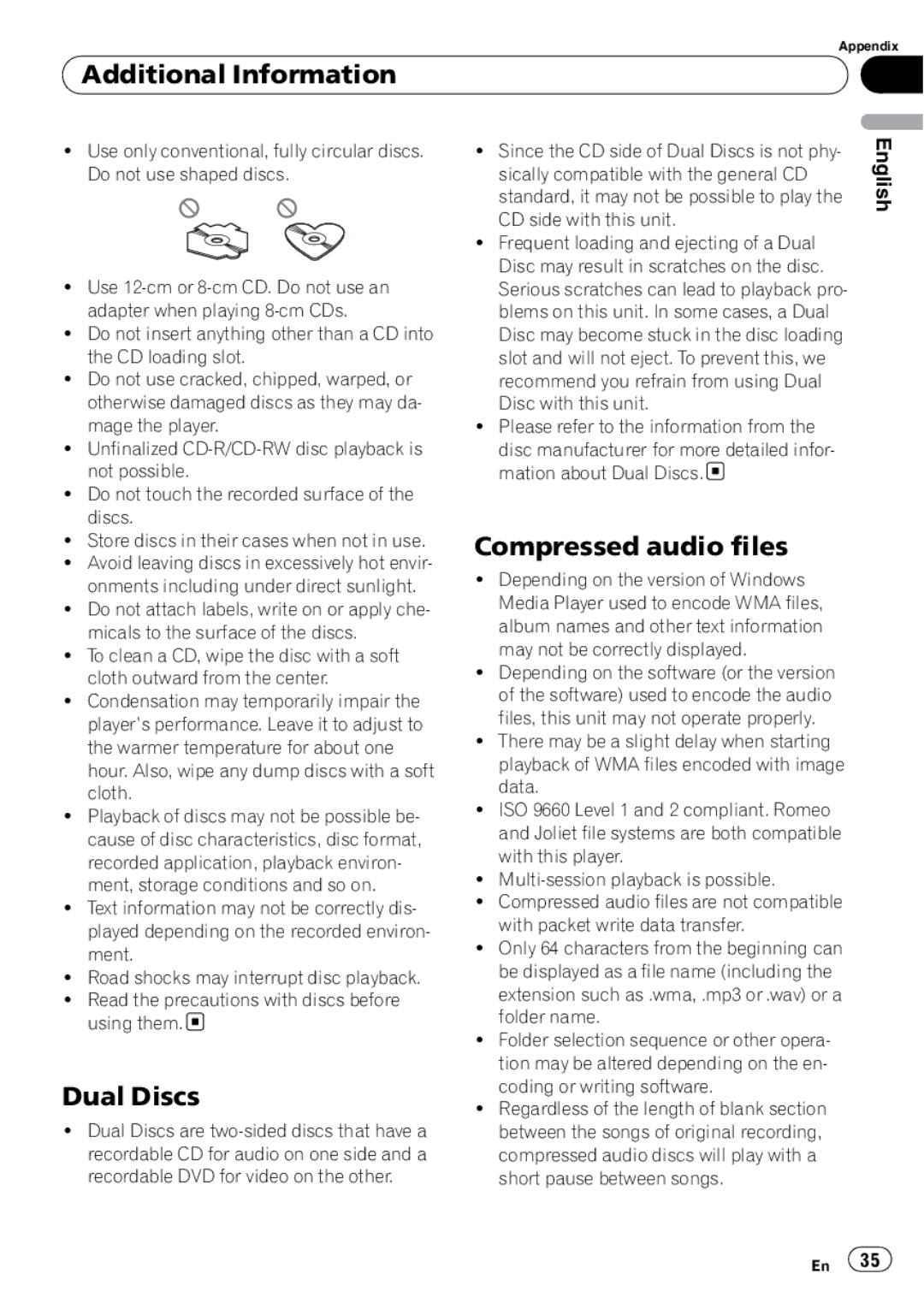 Pioneer DEH-P4900IB operation manual Additional Information, Dual Discs, Compressed audio files 