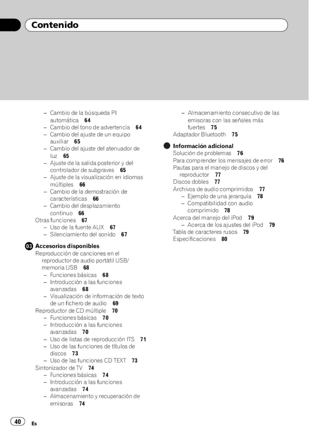 Pioneer DEH-P4900IB operation manual Ejemplo de una jerarquía Compatibilidad con audio Comprimido 