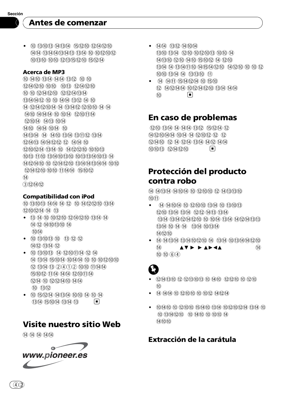 Pioneer DEH-P4900IB operation manual Visite nuestro sitio Web, En caso de problemas, Protección del producto contra robo 