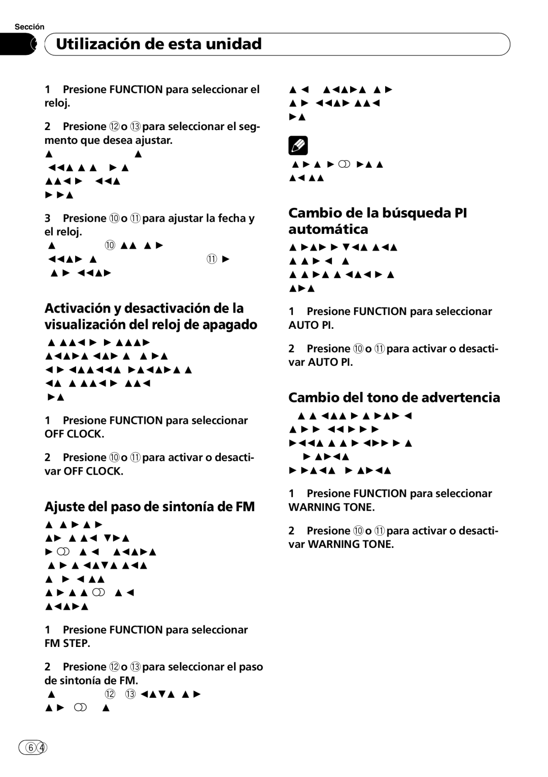 Pioneer DEH-P4900IB Cambio de la búsqueda PI automática, Ajuste del paso de sintonía de FM, Cambio del tono de advertencia 