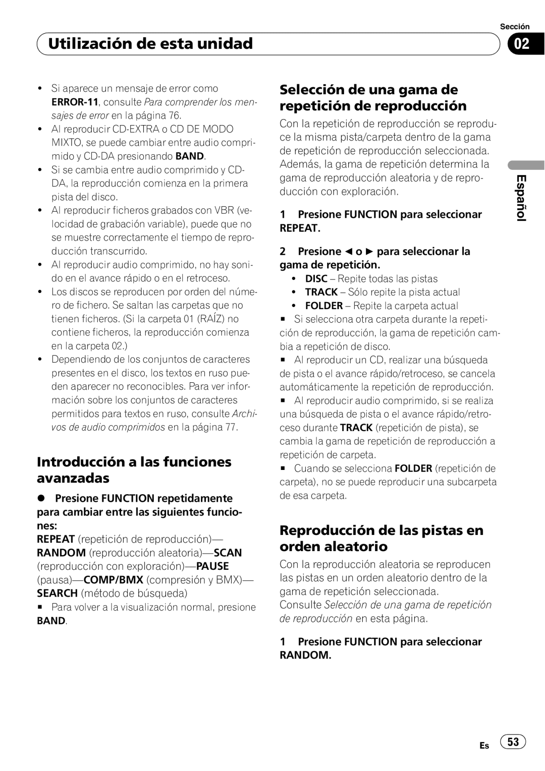 Pioneer DEH-P4900IB operation manual Reproducción de las pistas en orden aleatorio, Utilización de esta unidad, Español 
