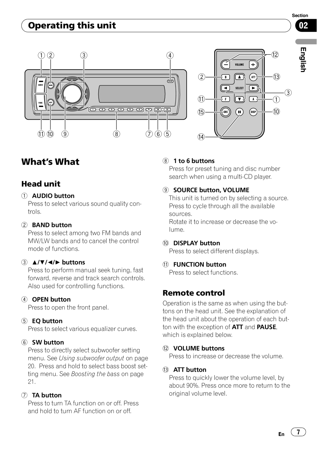 Pioneer DEH-P4900IB operation manual Operating this unit, What’s What, Head unit, Remote control 