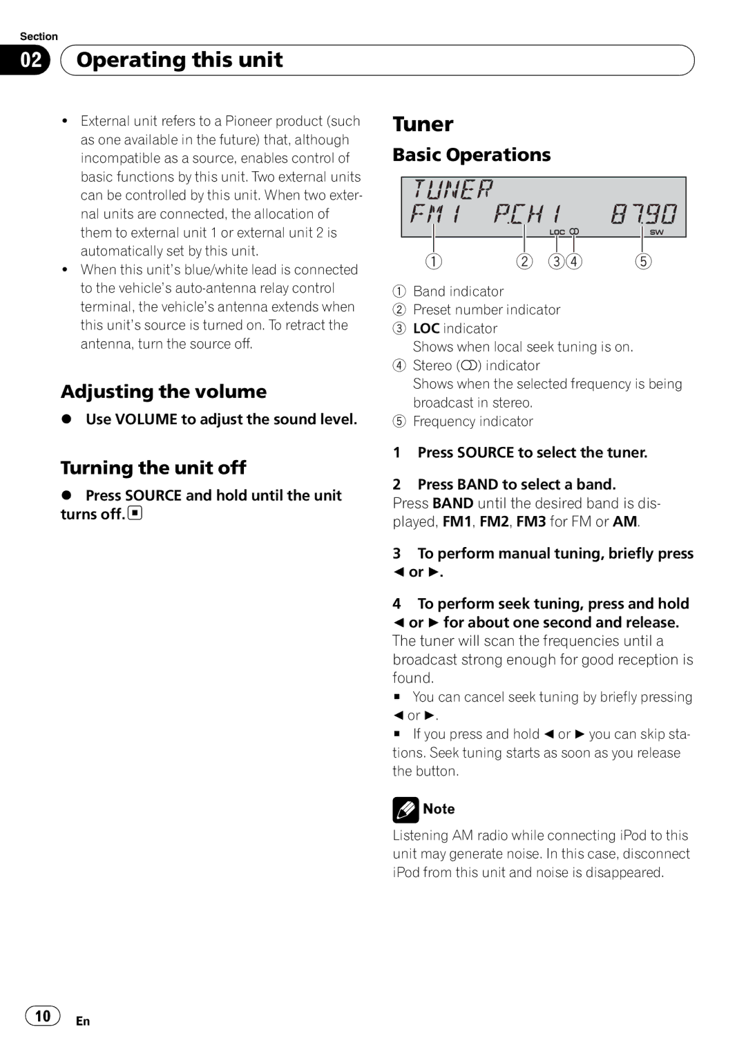 Pioneer DEH-P490IB operation manual Tuner, Basic Operations, Adjusting the volume, Turning the unit off 