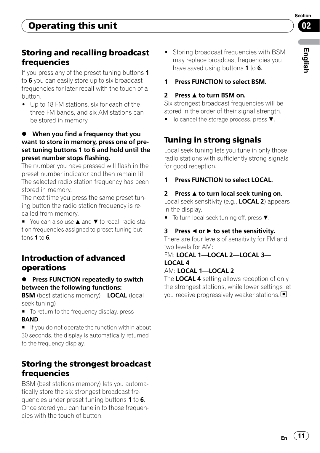 Pioneer DEH-P490IB operation manual Storing and recalling broadcast frequencies, Introduction of advanced operations 