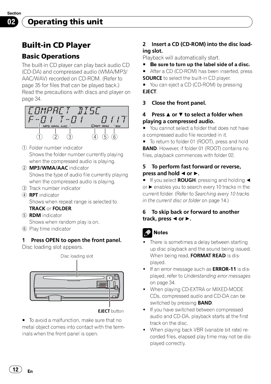 Pioneer DEH-P490IB operation manual Operating this unit Built-in CD Player, Eject 