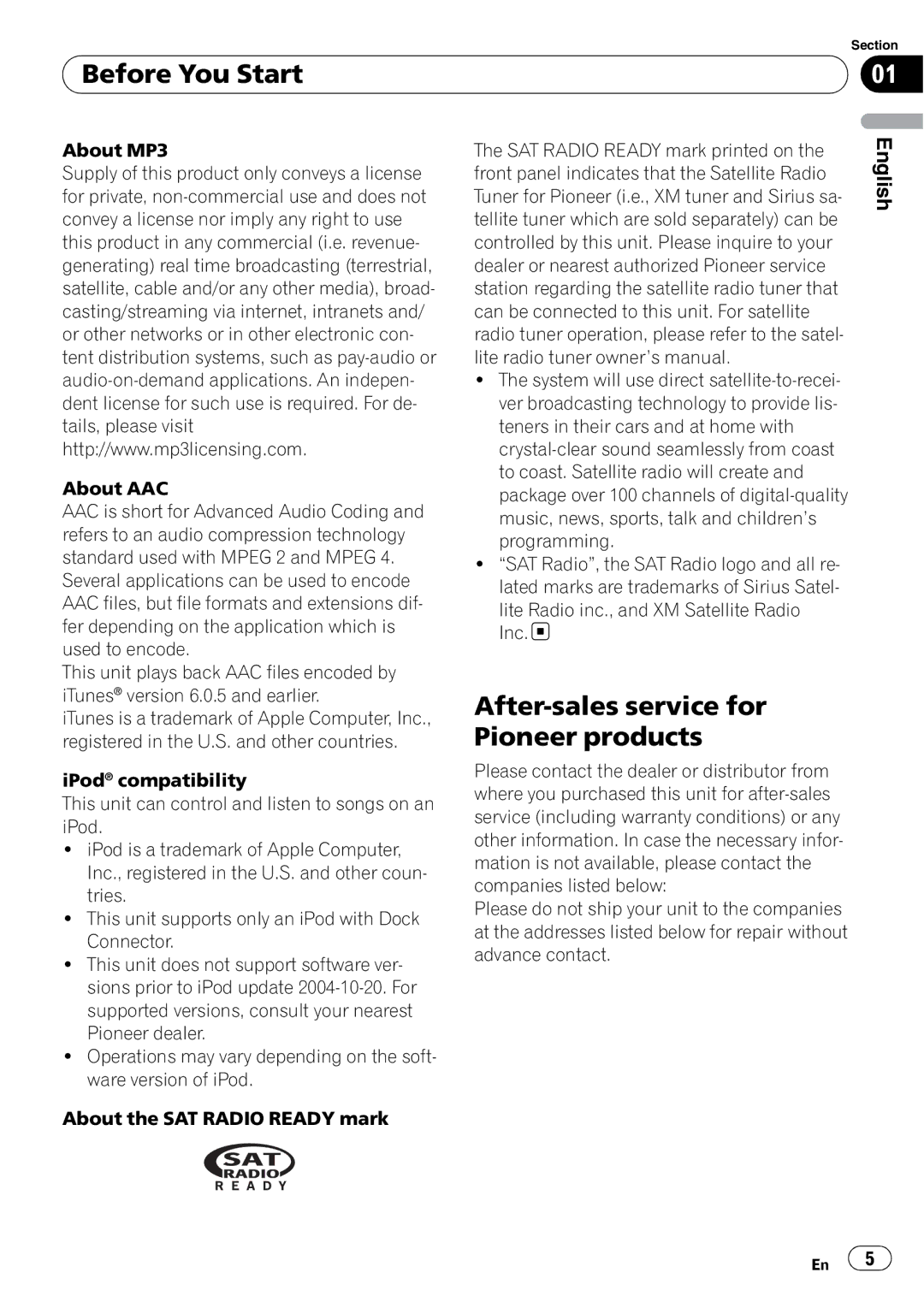 Pioneer DEH-P490IB operation manual Before You Start, After-sales service for Pioneer products 