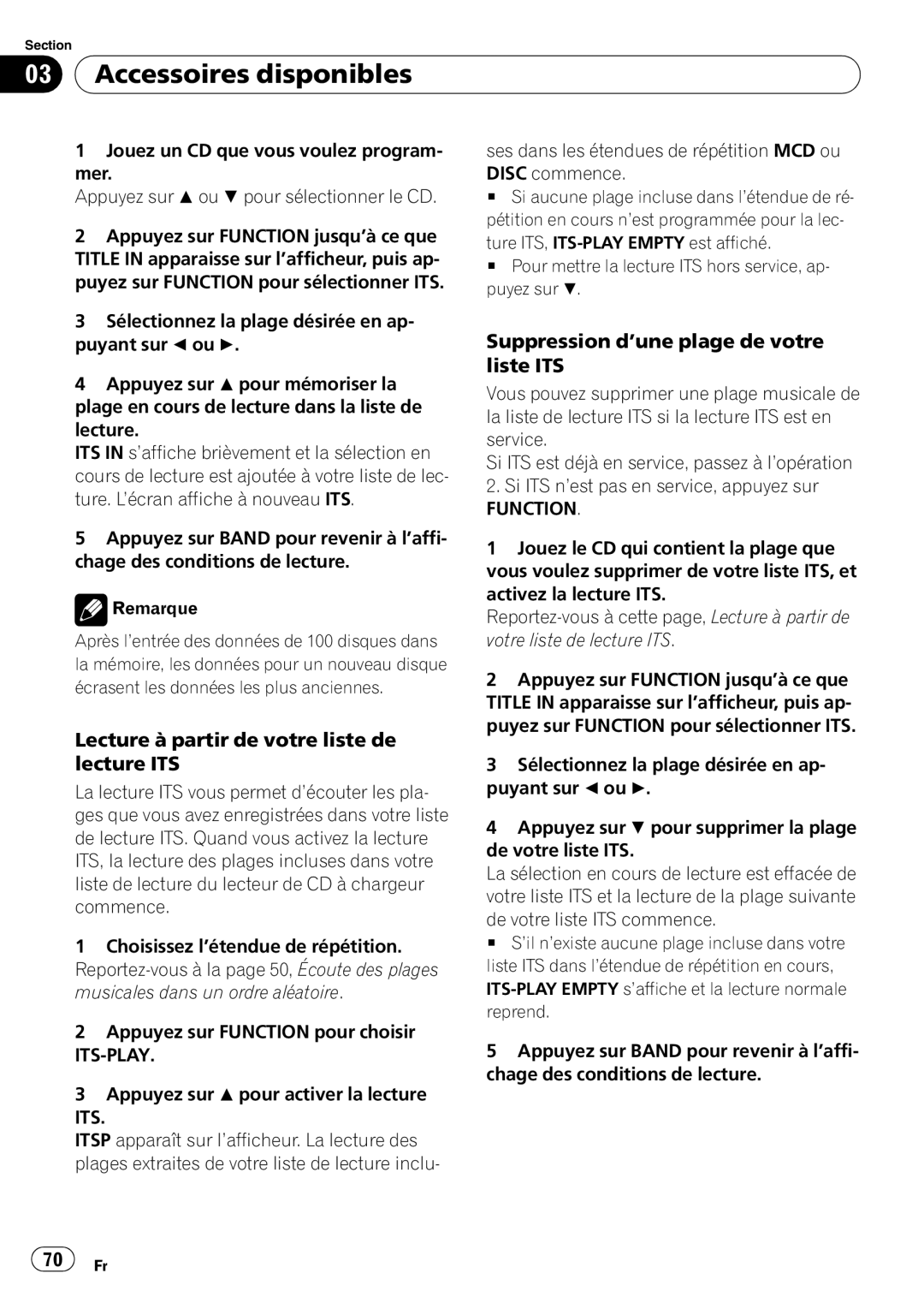 Pioneer DEH-P490IB Lecture à partir de votre liste de lecture ITS, Suppression d’une plage de votre liste ITS, Its 