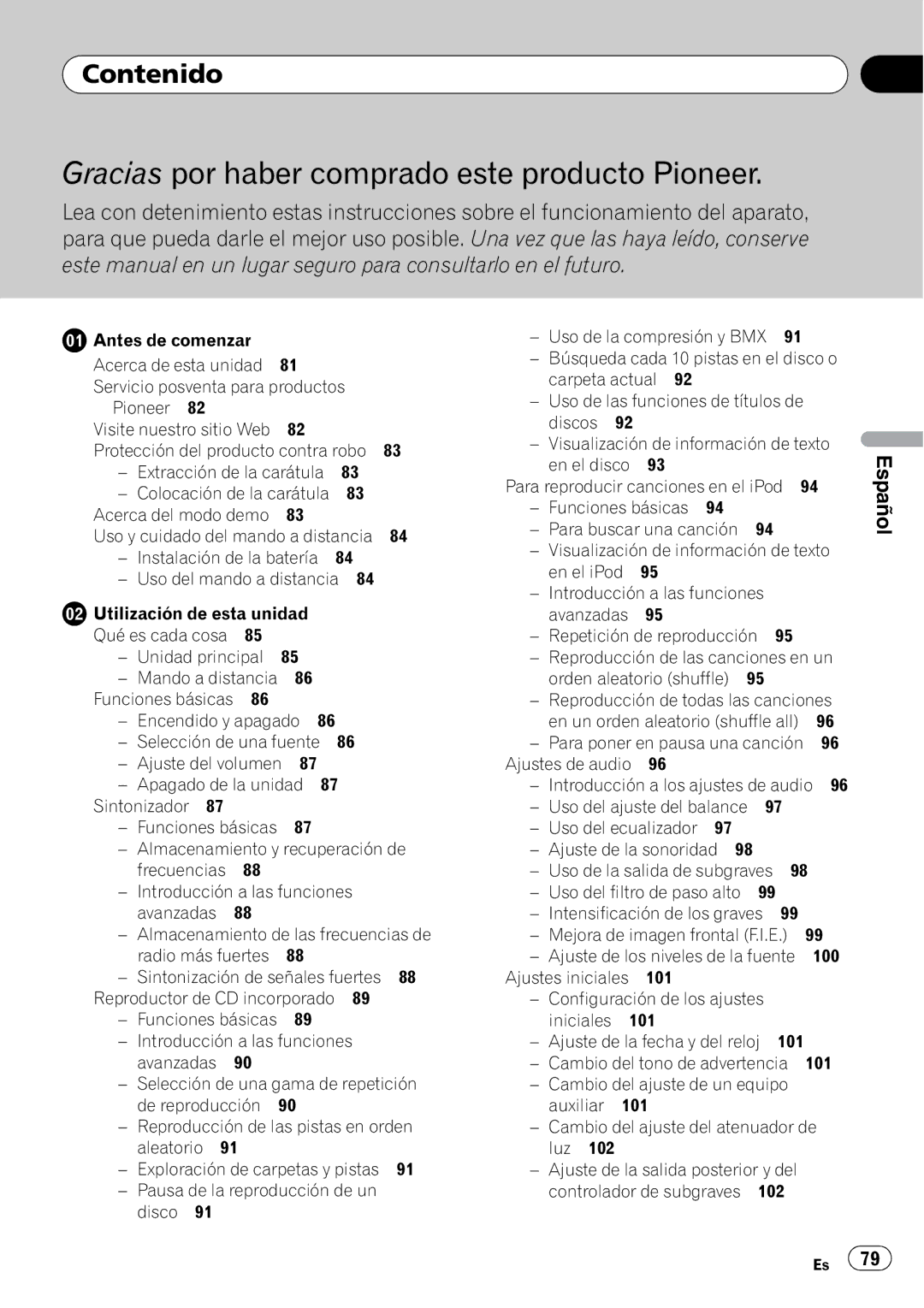 Pioneer DEH-P490IB operation manual Contenido 