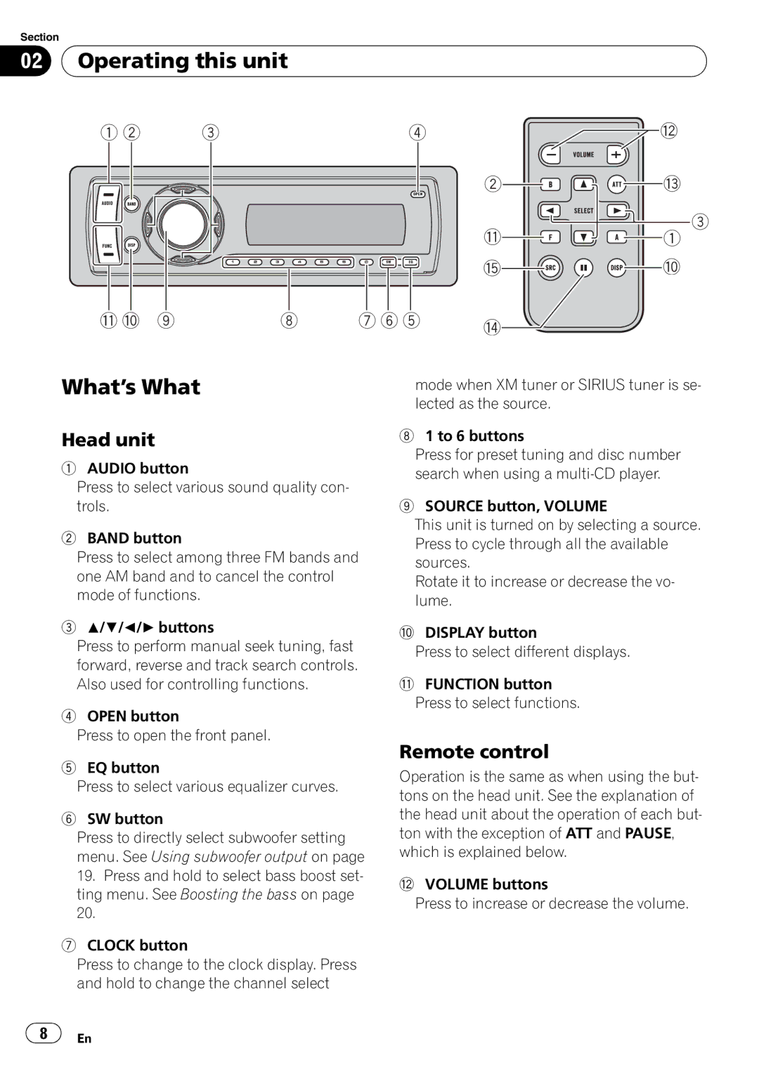 Pioneer DEH-P490IB operation manual Operating this unit, What’s What, Head unit, Remote control 