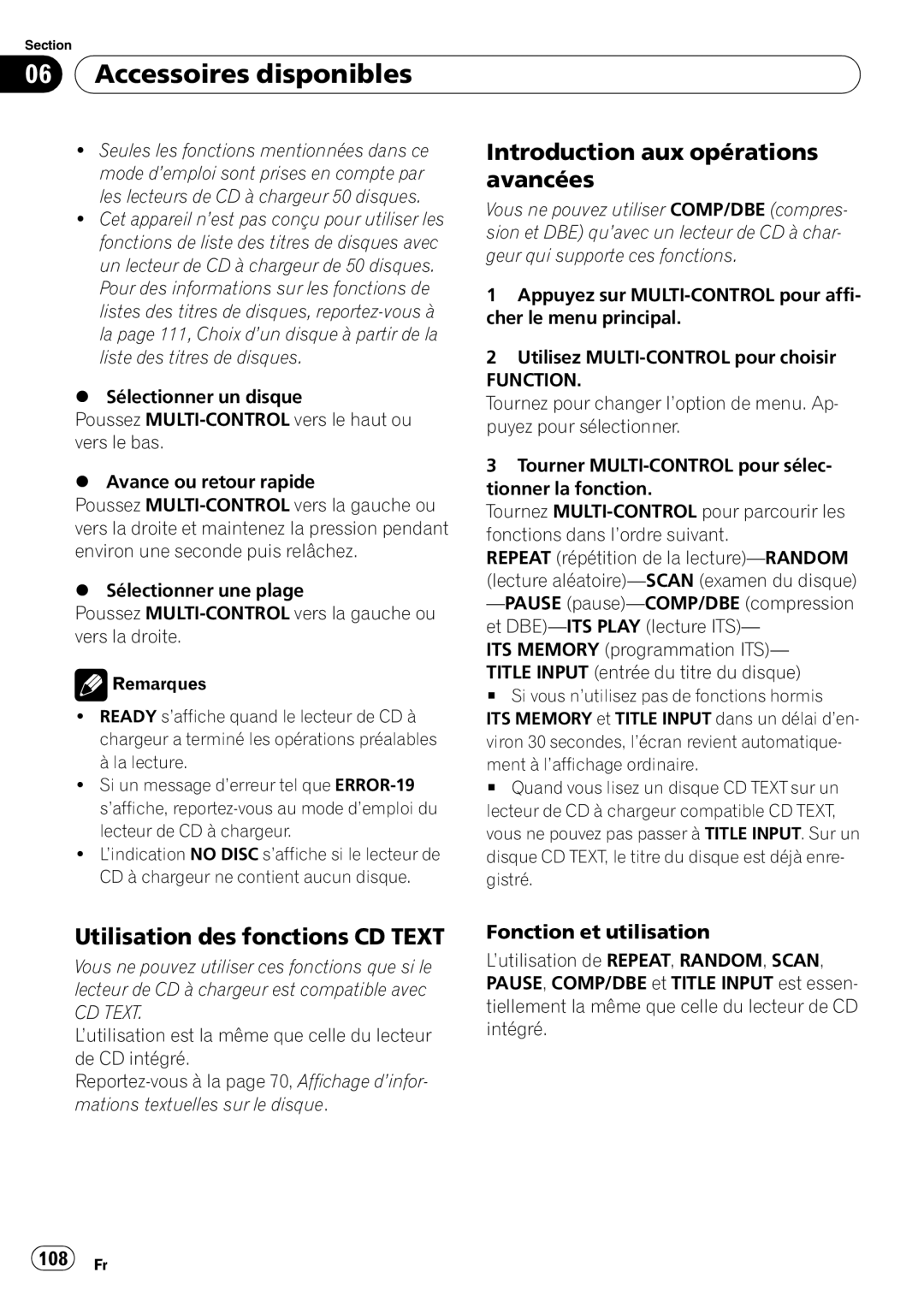 Pioneer DEH-P500UB operation manual Utilisation des fonctions CD Text, 108 Fr 