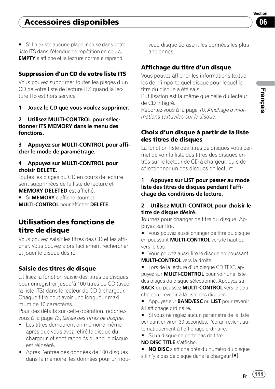 Pioneer DEH-P500UB operation manual Suppression d’un CD de votre liste ITS, Affichage du titre d’un disque 