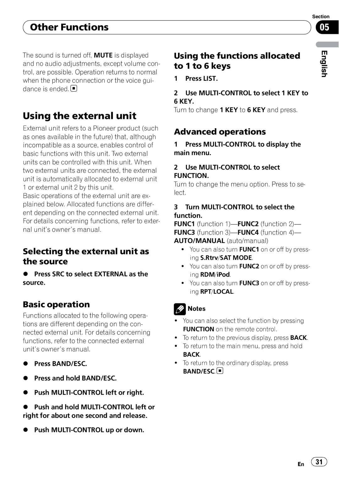 Pioneer DEH-P500UB operation manual Other Functions, Using the external unit 