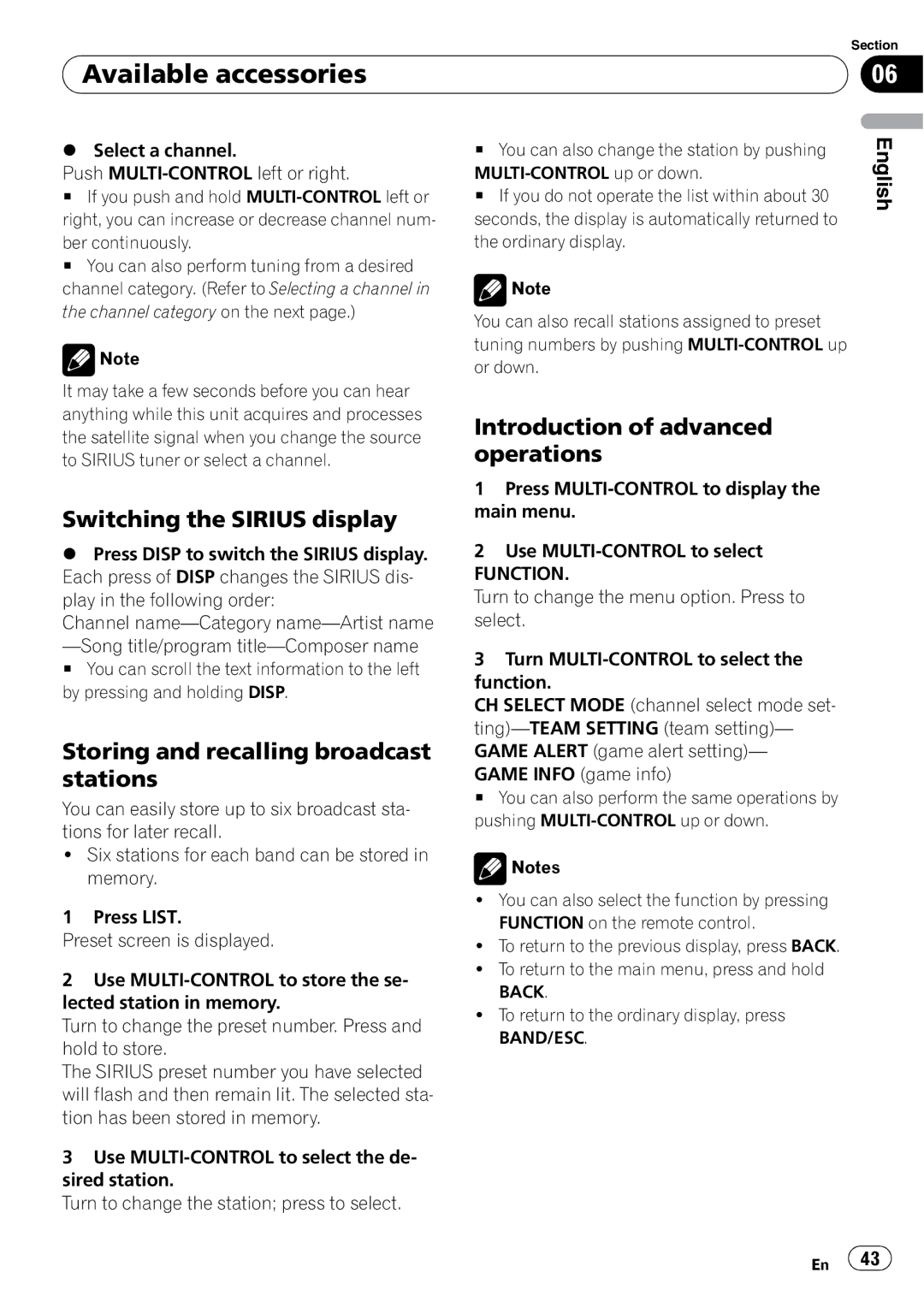 Pioneer DEH-P500UB operation manual Switching the Sirius display, Introduction of advanced operations 