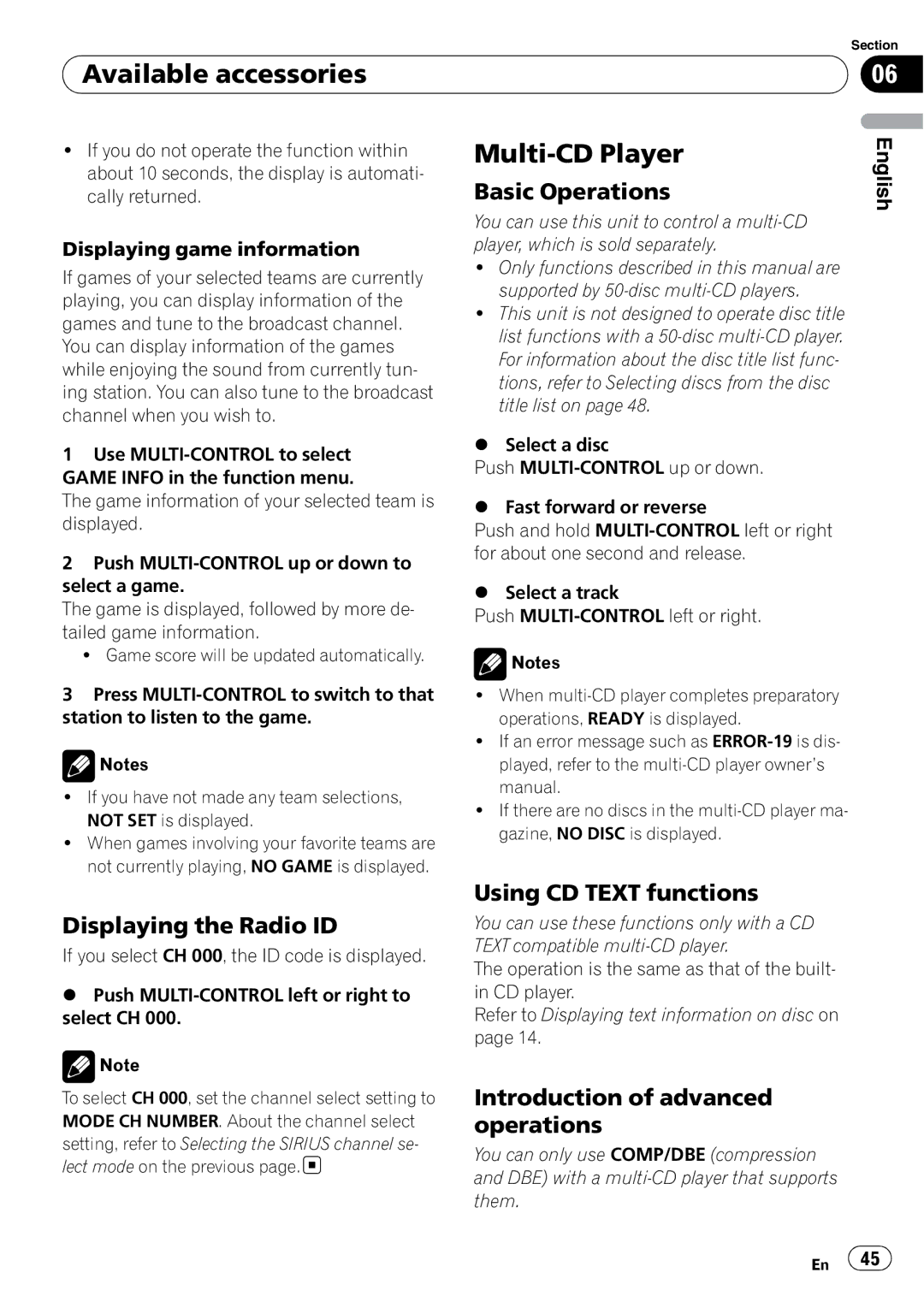 Pioneer DEH-P500UB operation manual Multi-CD Player, Using CD Text functions, Displaying game information 