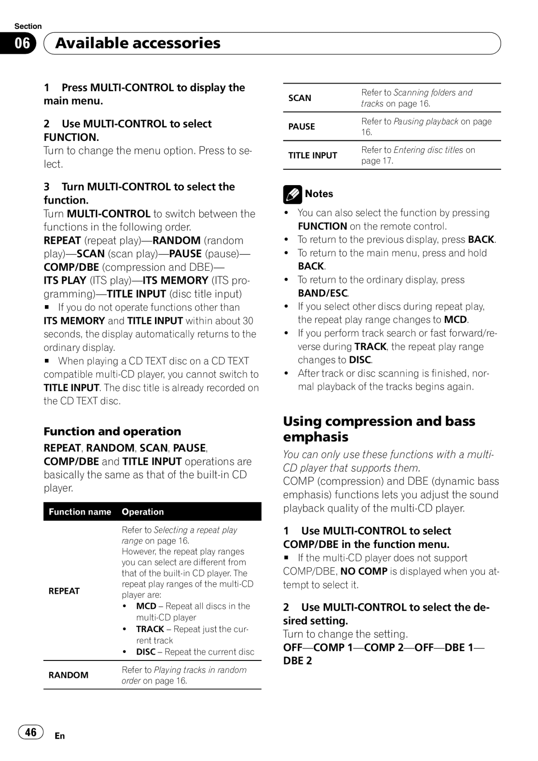 Pioneer DEH-P500UB operation manual Using compression and bass emphasis, OFF-COMP 1-COMP 2-OFF-DBE 1- DBE 