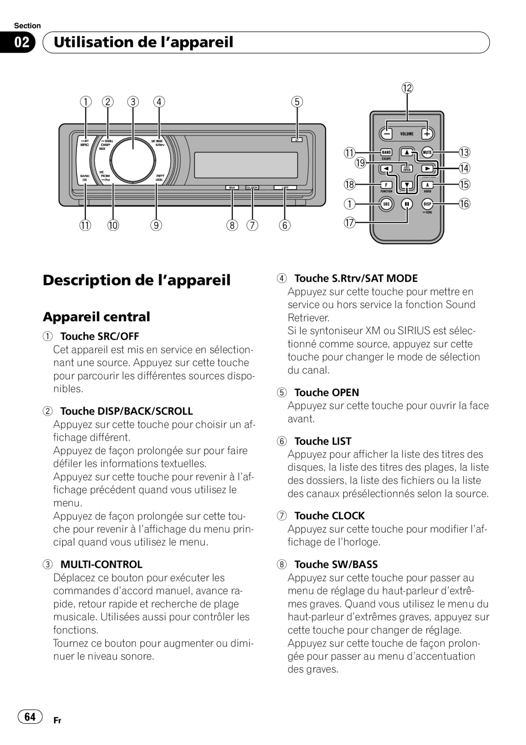 Pioneer DEH-P500UB operation manual Utilisation de l’appareil Description de l’appareil, Appareil central 