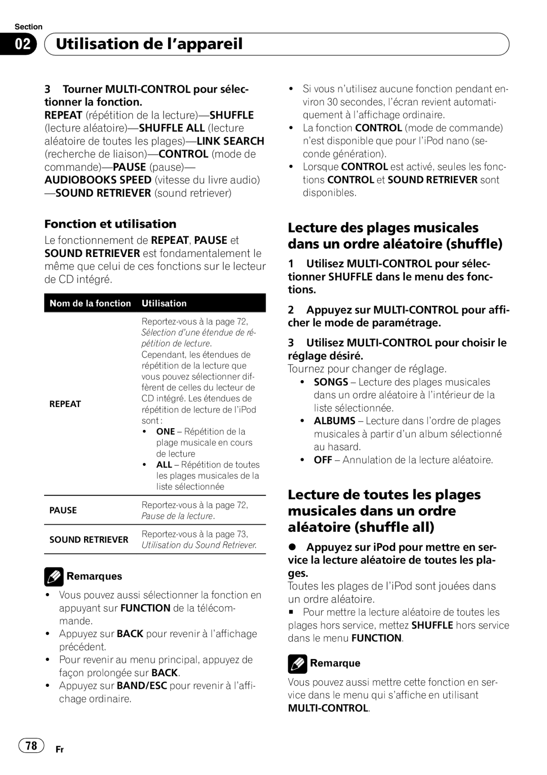 Pioneer DEH-P500UB operation manual Lecture des plages musicales dans un ordre aléatoire shuffle 