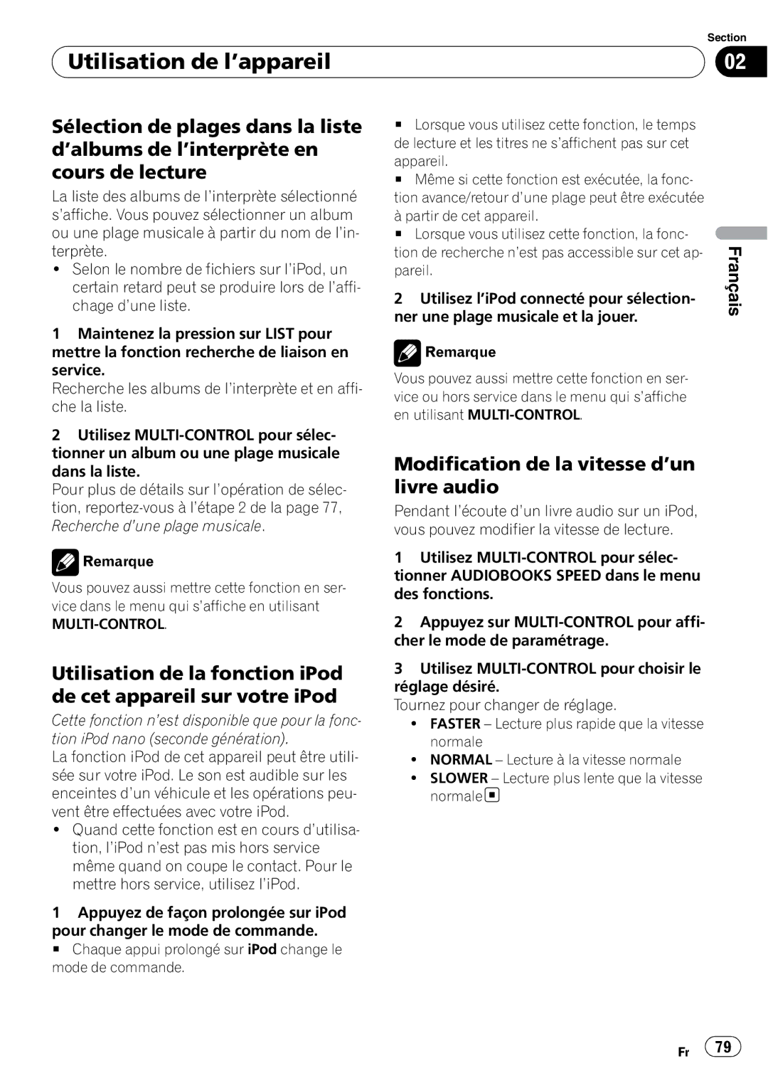 Pioneer DEH-P500UB operation manual Modification de la vitesse d’un livre audio 