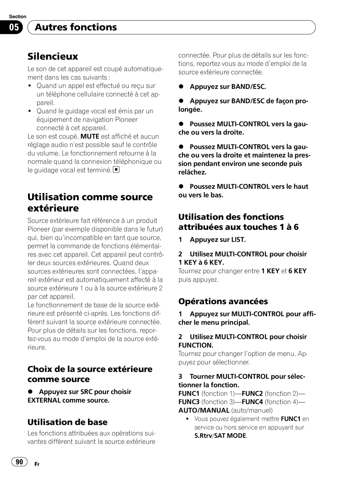 Pioneer DEH-P500UB operation manual Autres fonctions Silencieux, Utilisation comme source, Extérieure 