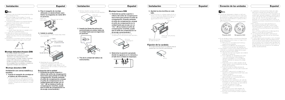 Pioneer DEH-P5100UB Montaje delantero/trasero DIN, Fijación de la carátula, Montaje delantero DIN, Montaje trasero DIN 