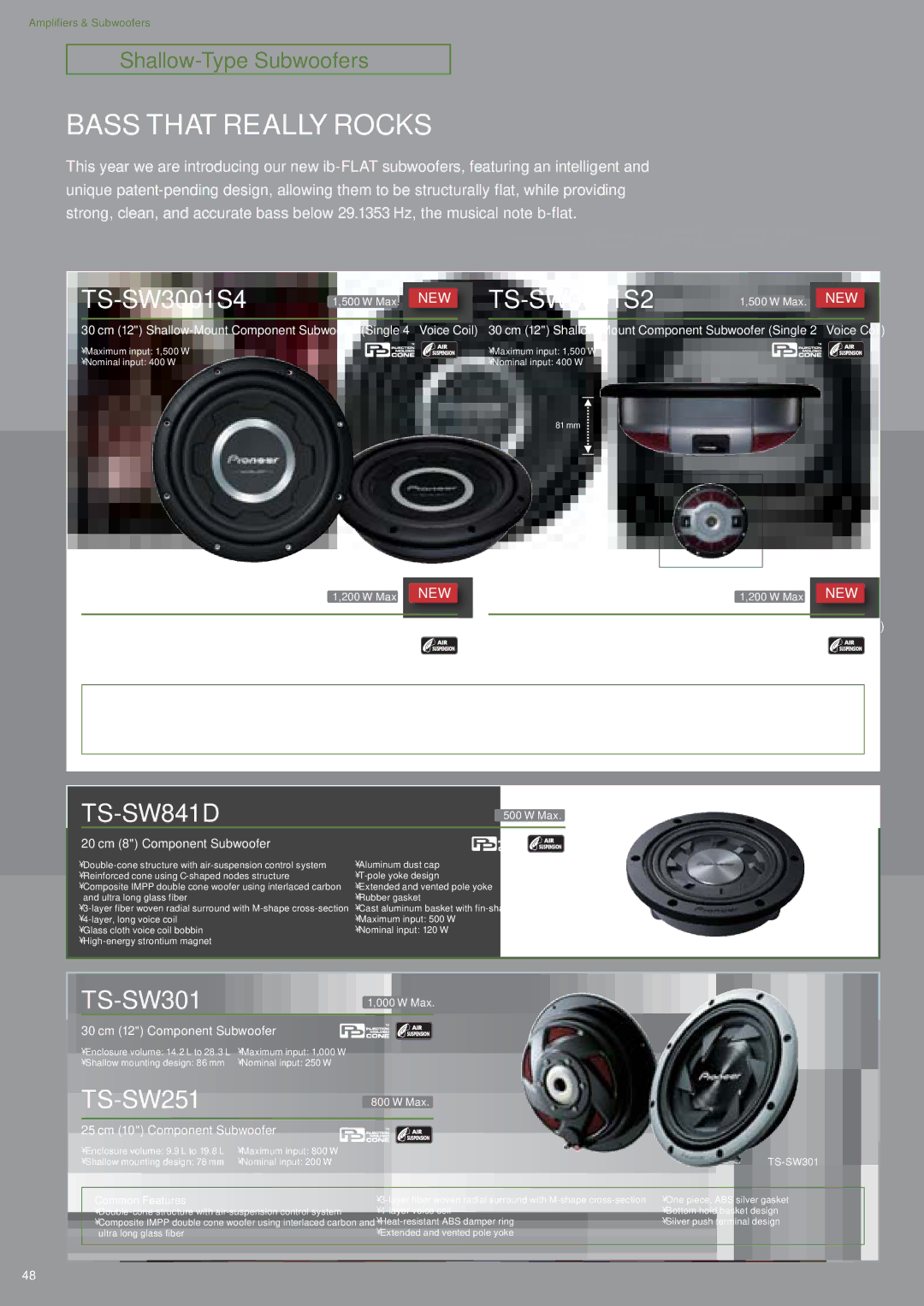 Pioneer DEH-P7150UB Bass That Really Rocks, TS-SW301, TS-SW251, 20 cm 8 Component Subwoofer, 30 cm 12 Component Subwoofer 