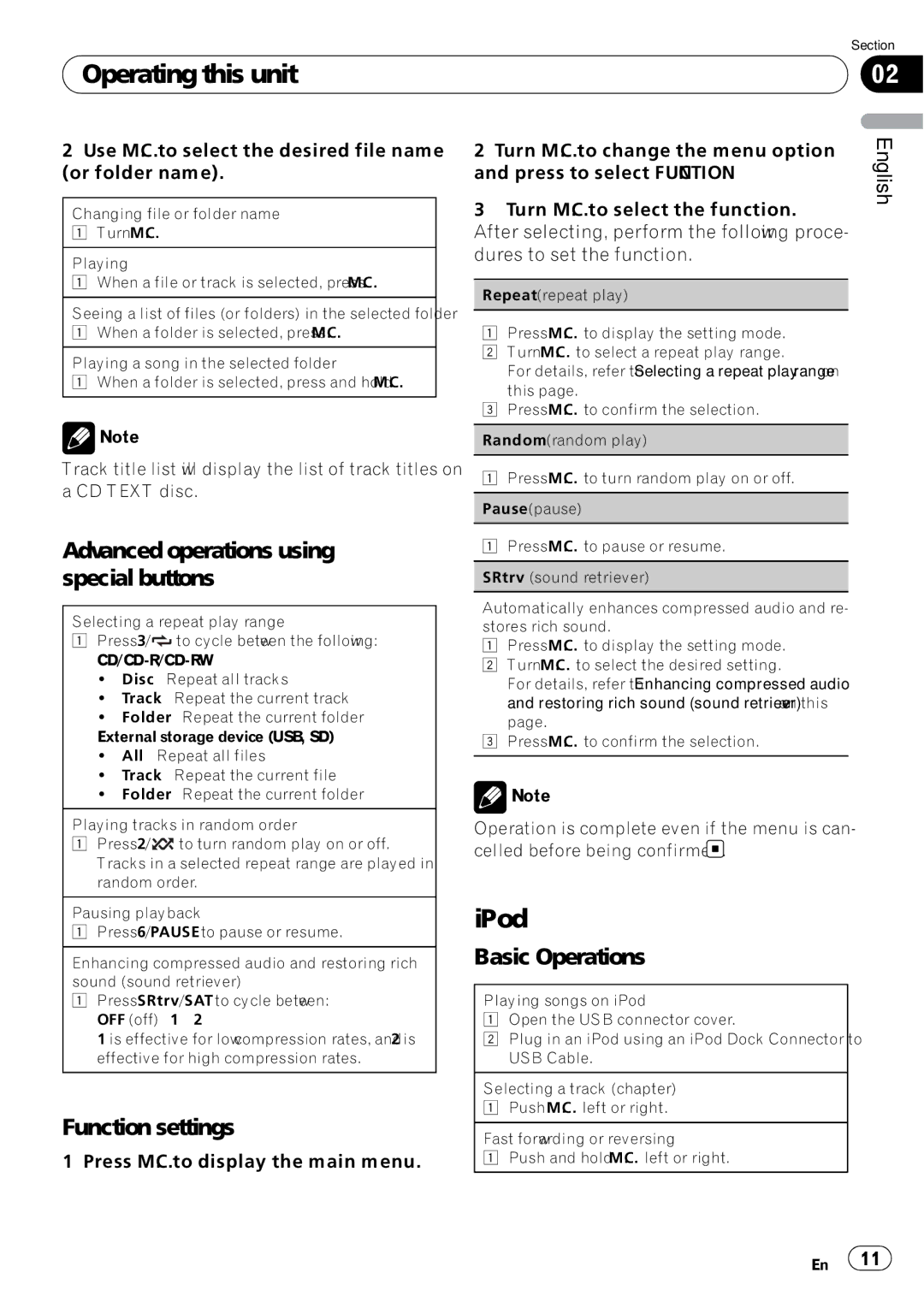 Pioneer DEH-P5200HD operation manual IPod, Use M.C. to select the desired file name or folder name 