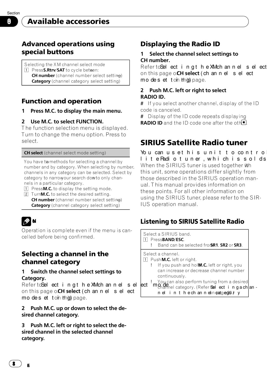 Pioneer DEH-P5200HD operation manual Available accessories, Sirius Satellite Radio tuner 