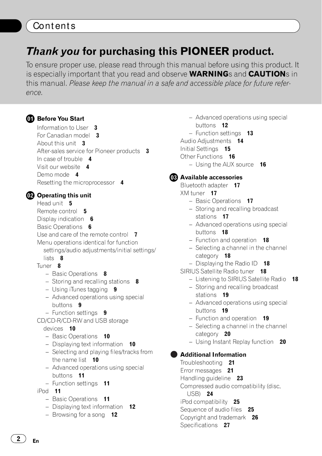 Pioneer DEH-P5200HD operation manual Contents 