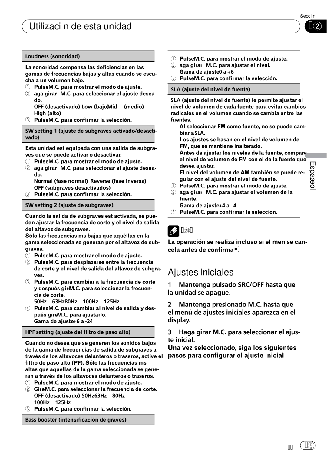 Pioneer DEH-P5200HD operation manual Ajustes iniciales 