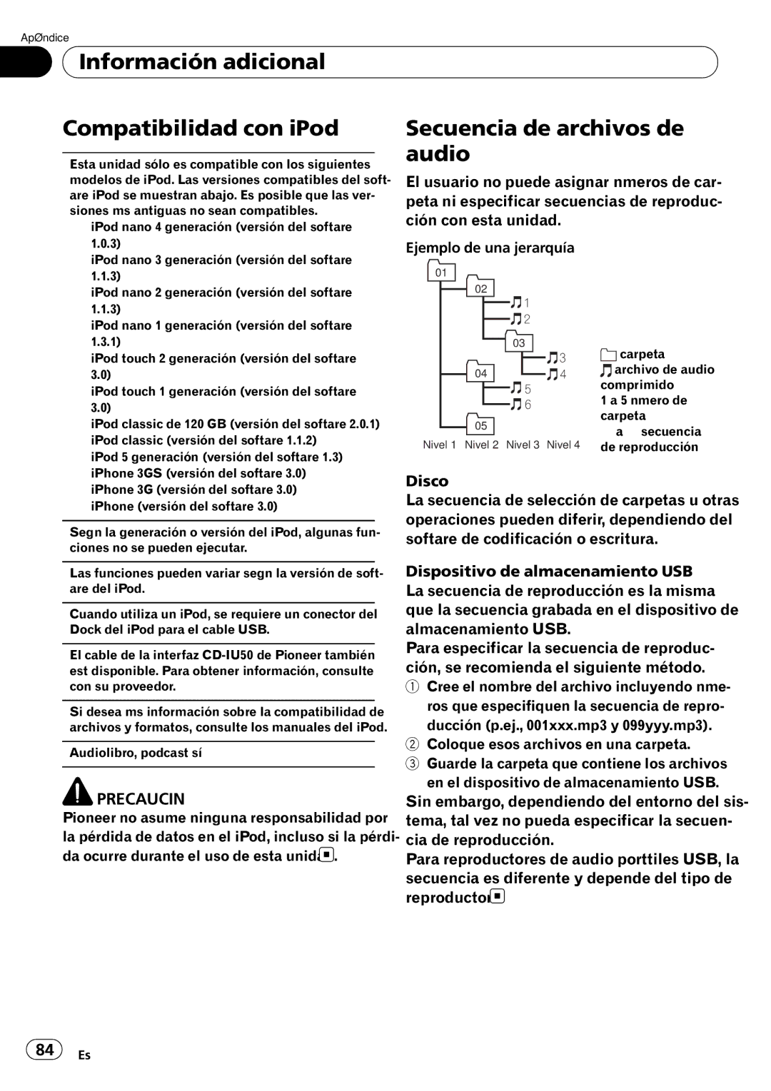 Pioneer DEH-P5200HD operation manual El usuario no puede asignar números de car, Peta ni especificar secuencias de reproduc 