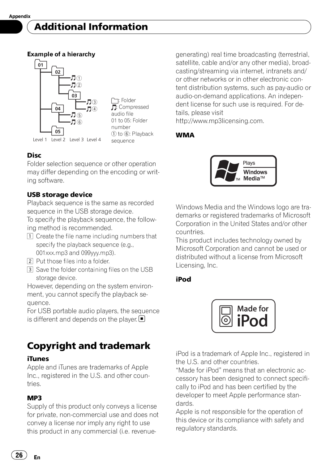 Pioneer DEH-P5200HD operation manual Copyright and trademark, Additional Information 