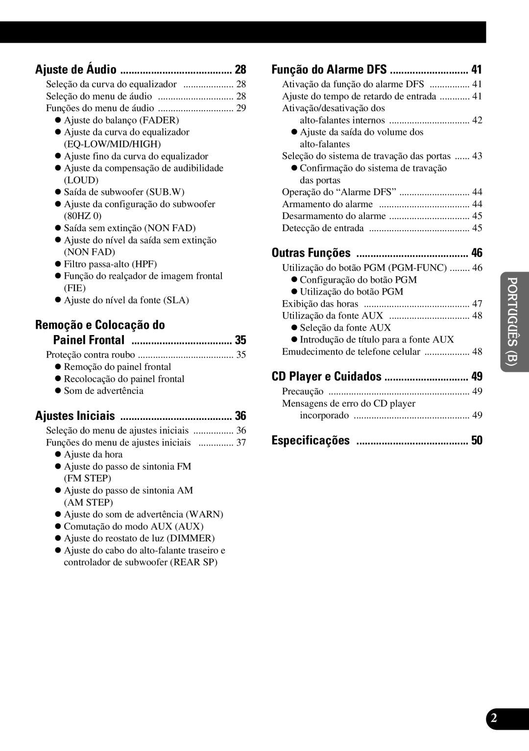 Pioneer DEH-P5250 operation manual Remoção e Colocação do, Ajuste de Áudio 