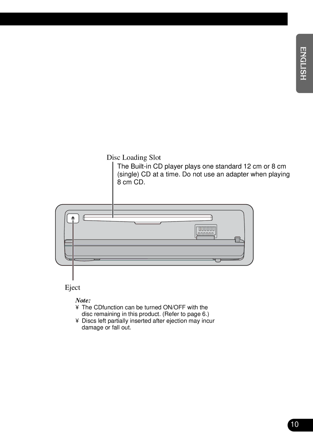 Pioneer DEH-P5250 operation manual Disc Loading Slot, Eject 