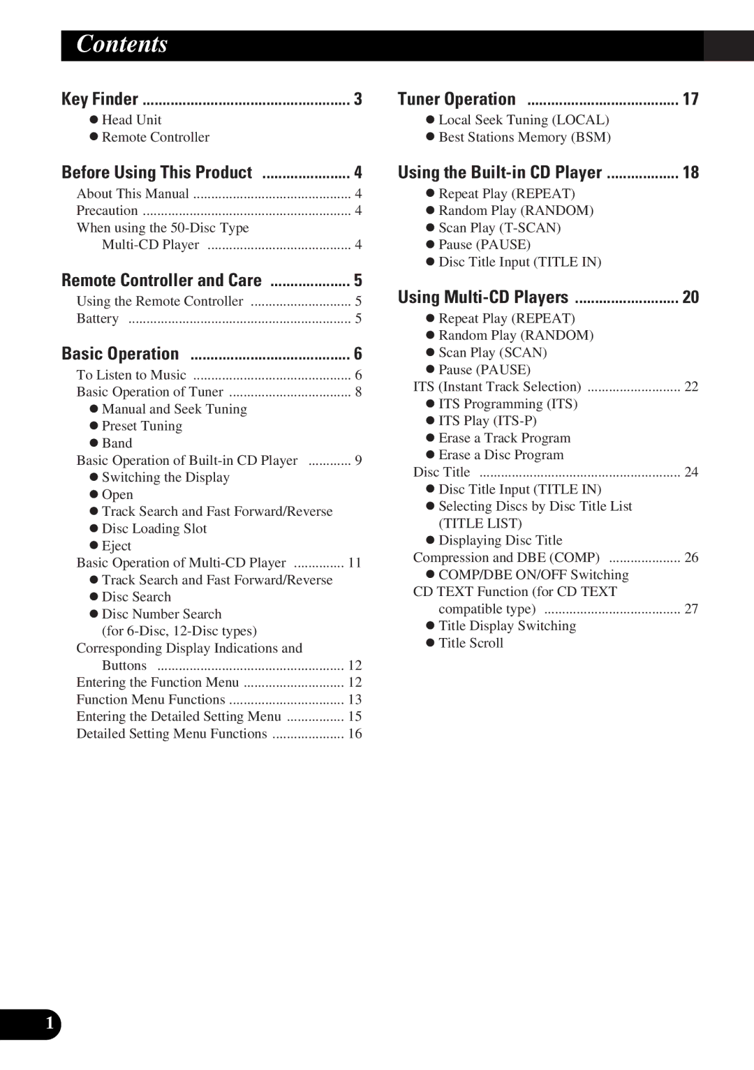 Pioneer DEH-P5250 operation manual Contents 