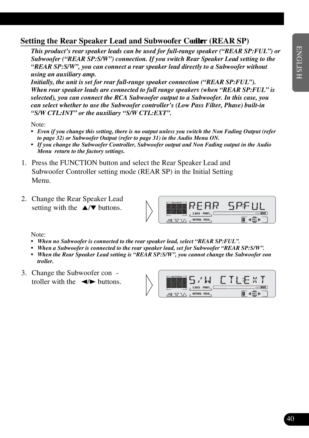 Pioneer DEH-P5250 operation manual Change the Subwoofer con Troller with the 2/3 buttons 