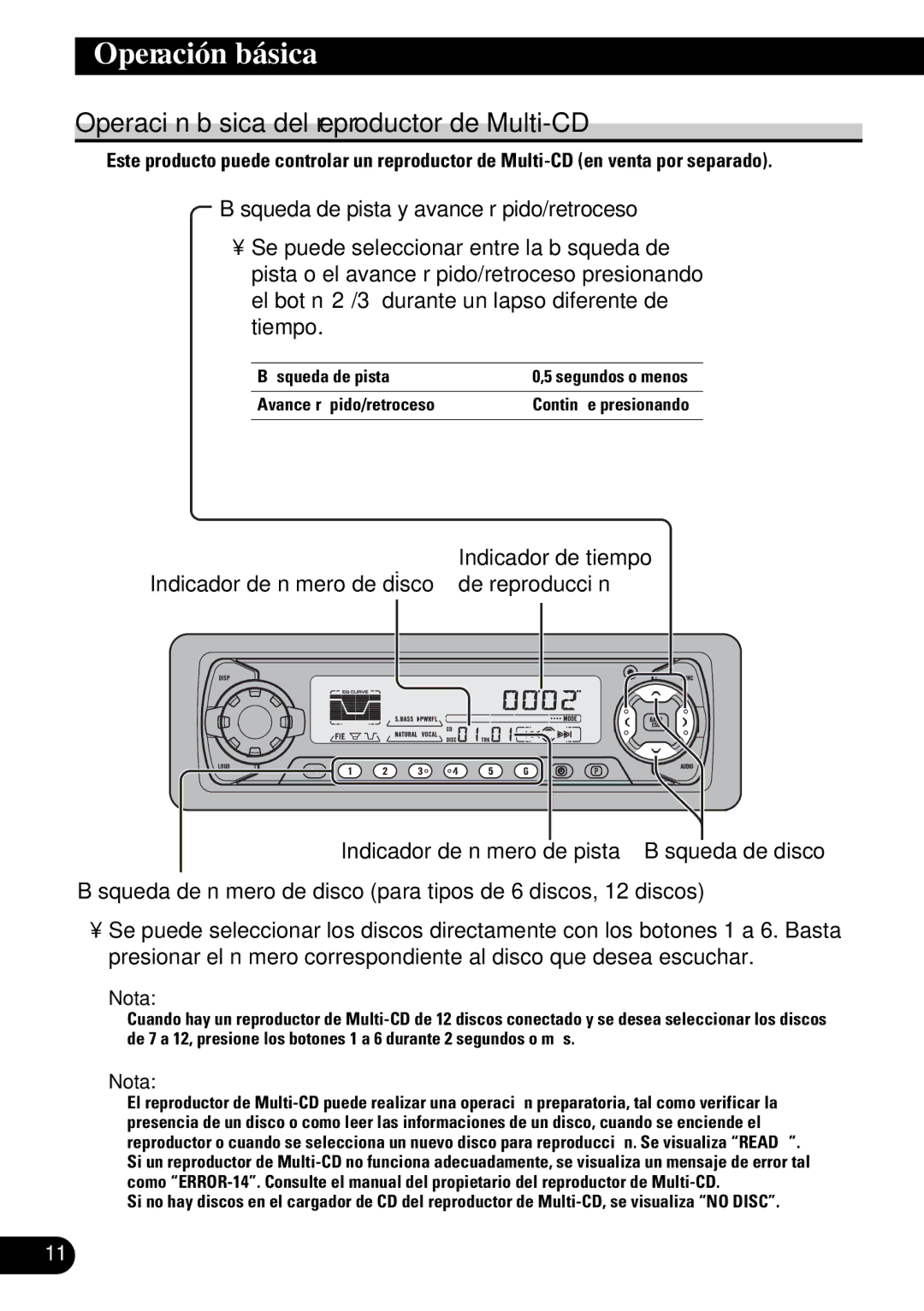 Pioneer DEH-P5250 operation manual Operación básica del reproductor de Multi-CD, De reproducción 