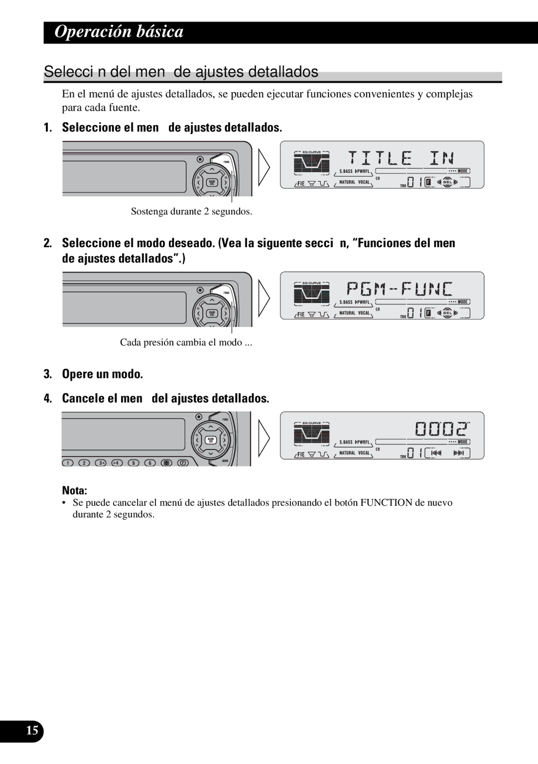 Pioneer DEH-P5250 operation manual Selección del menú de ajustes detallados, Seleccione el menú de ajustes detallados 